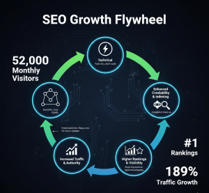 SEO Growth Flywheel' diagram