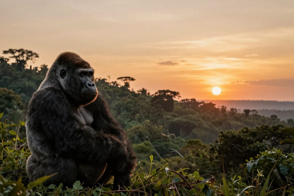 Gorilla safari sunset in Uganda